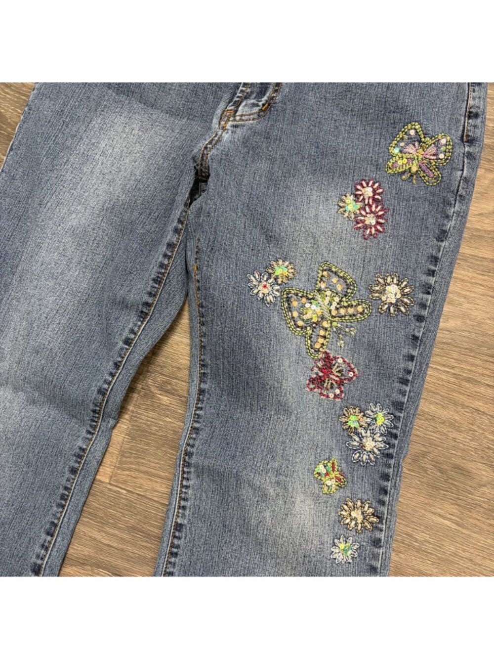 Daniel Y2K Embroidered Sequin Bootcut Jeans 11-12 Butterfly Floral Whimsy Denim - Picture 8 of 16